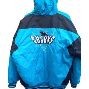 San Jose Sharks 90s LOGO 7 puffer jacket XL teal black NHL hockey vintage